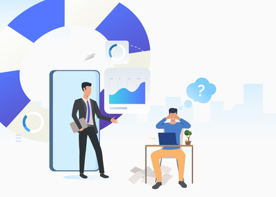 ID-981538-被工作筆記本電腦困惑的商務顧問卡通人高清大圖